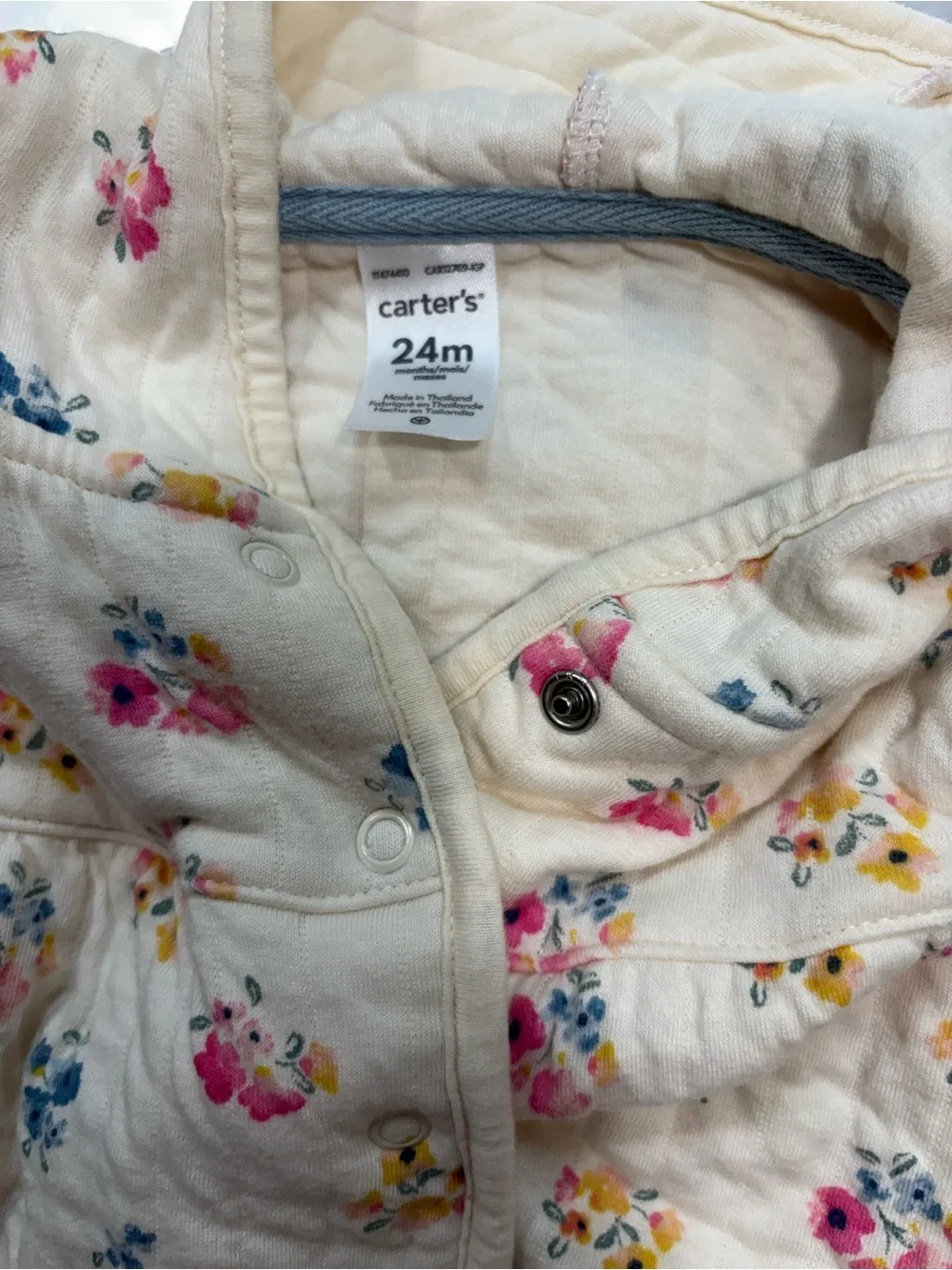 Carter's Cream Quilted Hooded Jacket with Pink, Blue & Yellow Floral Print